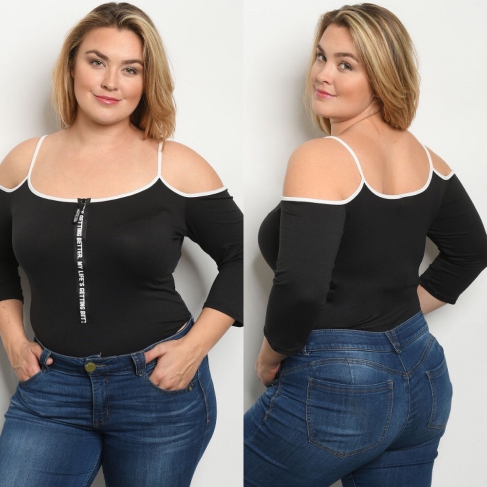 LILIAN NEW BLACK PLUS SIZE COLD SHOULDER BODYSUIT
